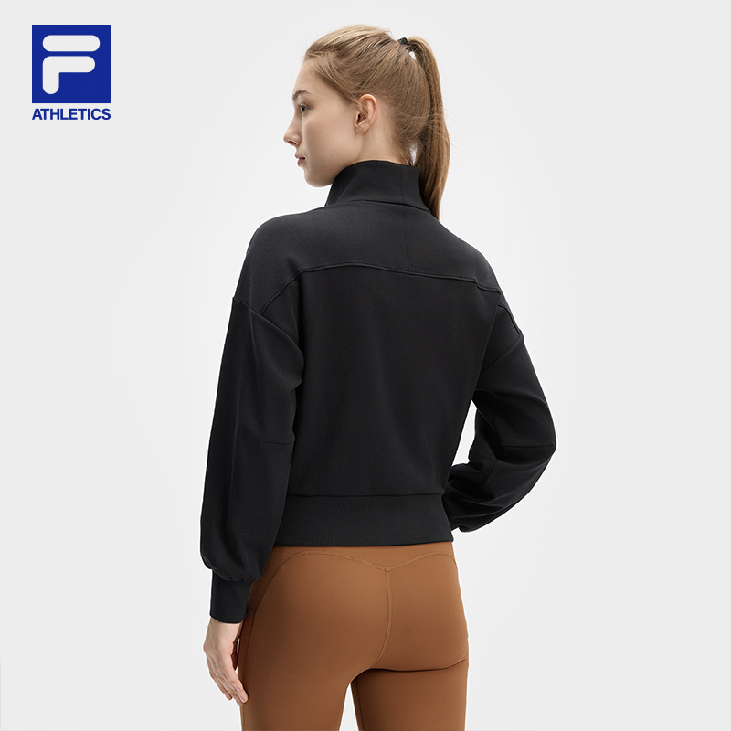 FILA 斐乐官方女子套头卫衣2024冬新款健身运动翻领针织长袖上衣 - 图1