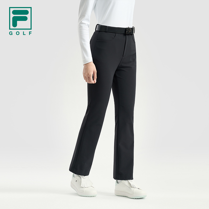 FILA 斐乐官方女士梭织长裤2025冬新款高尔夫运动简约基础微喇裤 - 图1