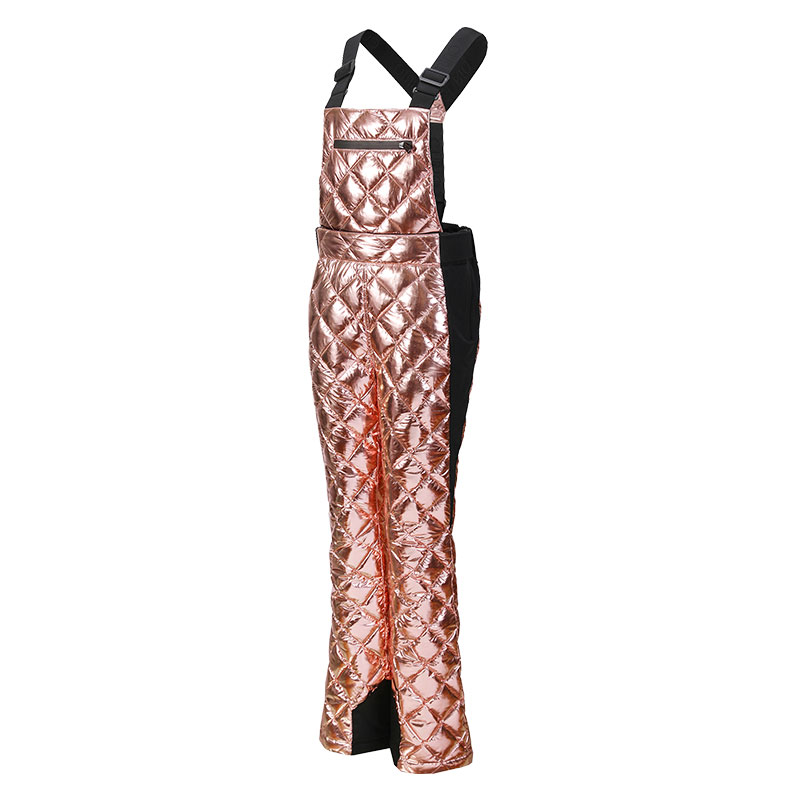 CURIO滑雪背带裤单板双板菱格纹时尚修身亮粉色白鹅绒保暖羽绒裤 - 图3