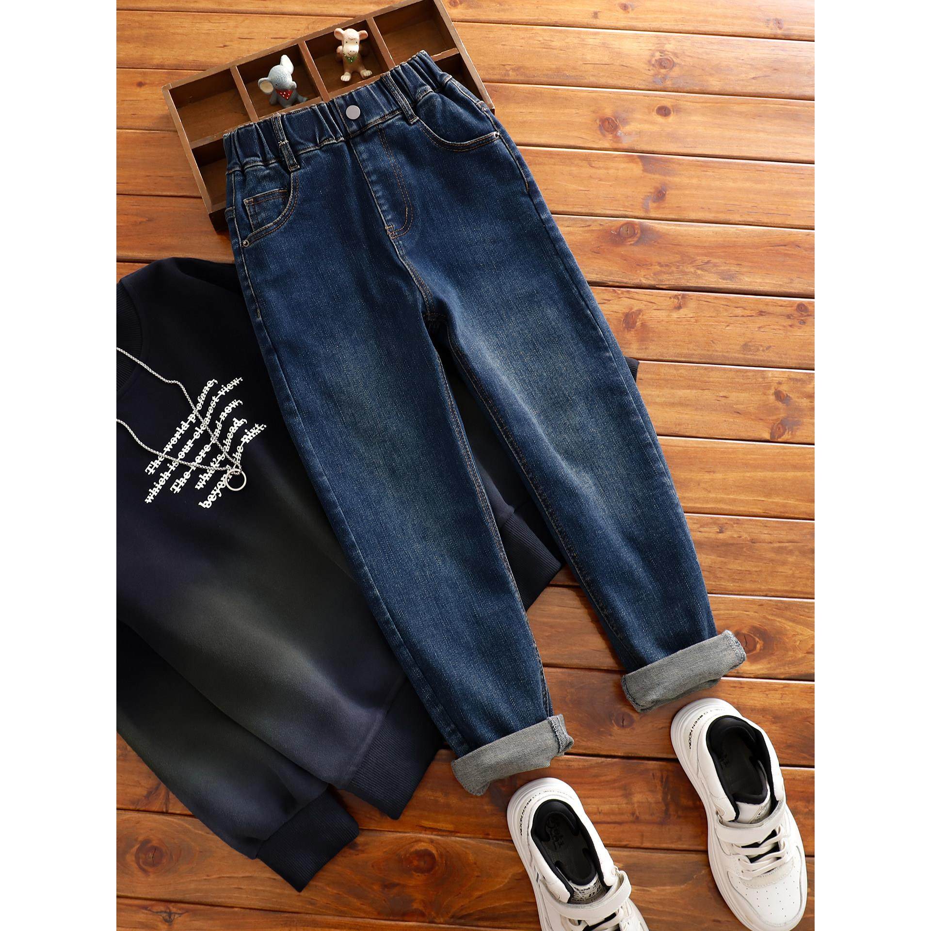 中大童瘦版牛仔裤男童秋冬加绒修身小脚裤儿童窄版厚裤子男孩长裤,淘宝优惠券,粉丝福利购,淘宝优惠卷