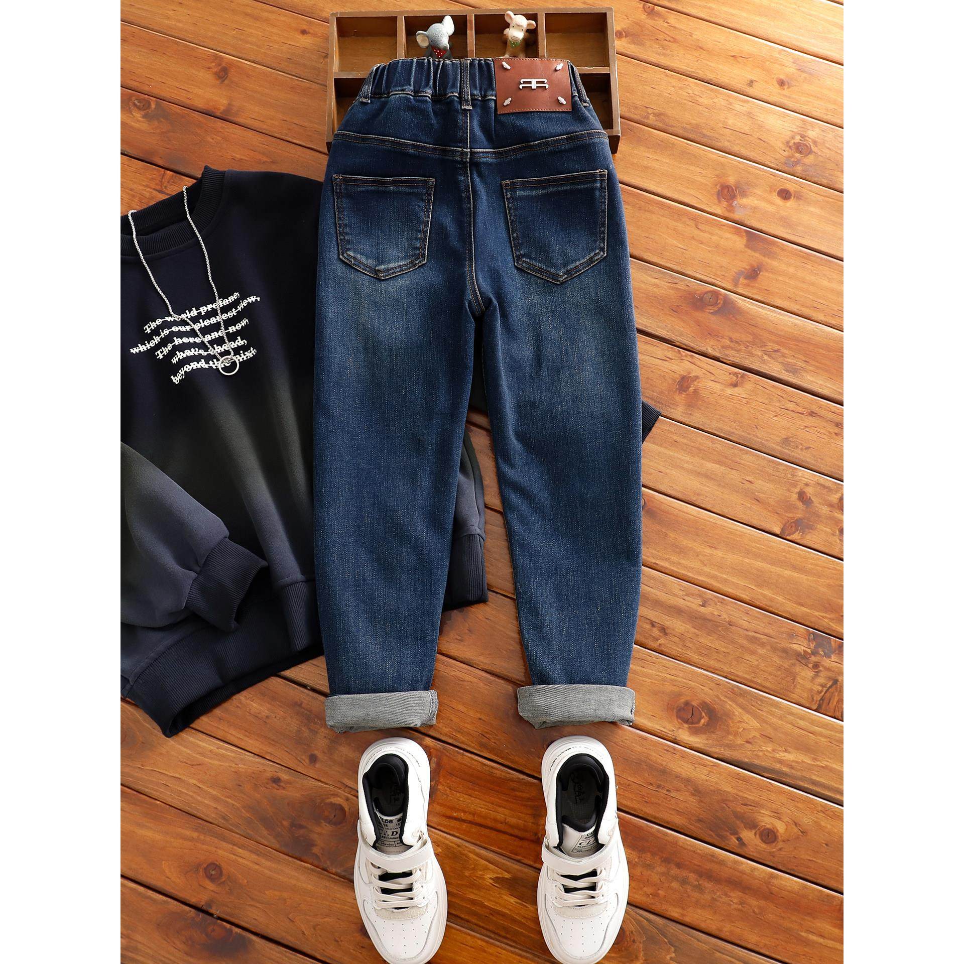 中大童瘦版牛仔裤男童秋冬加绒修身小脚裤儿童窄版厚裤子男孩长裤,淘宝优惠券,粉丝福利购,淘宝优惠卷