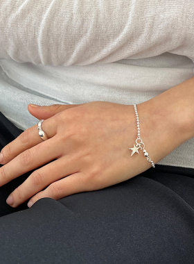 YAXN韩版网红925纯银圆珠五角星手链女简约小众性感复古星星手链