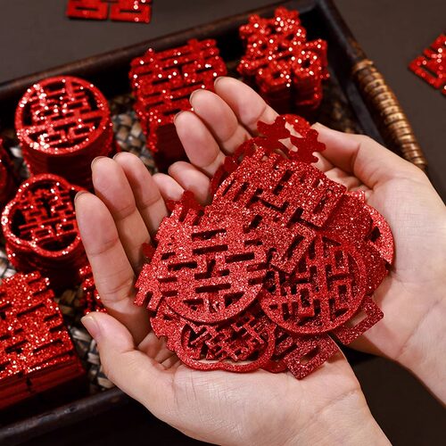 结婚礼迷你小喜字手抛喜婚房装饰布置婚庆抛洒果盘闪粉喜贴楼梯喜 - 图0