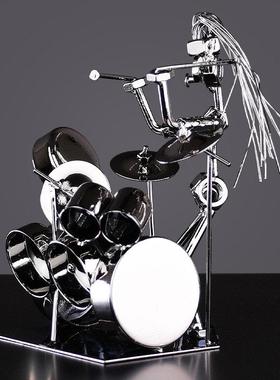 工业风金属朋克铁艺家居办公桌面摆件音乐装饰品乐器架子鼓手玄关