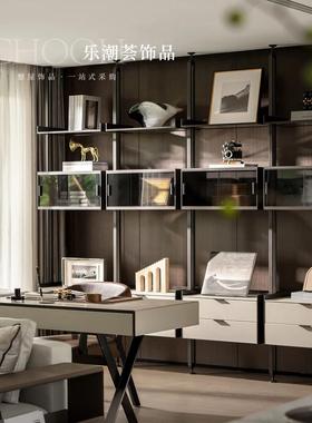 意式轻奢墙面软装高级感抽象挂画样板间隔板置物架书房书柜摆件