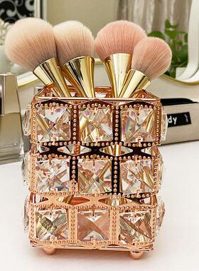东南亚轻奢欧式水晶笔筒 美妆梳妆台整理收纳筒梳子眉笔化妆刷筒