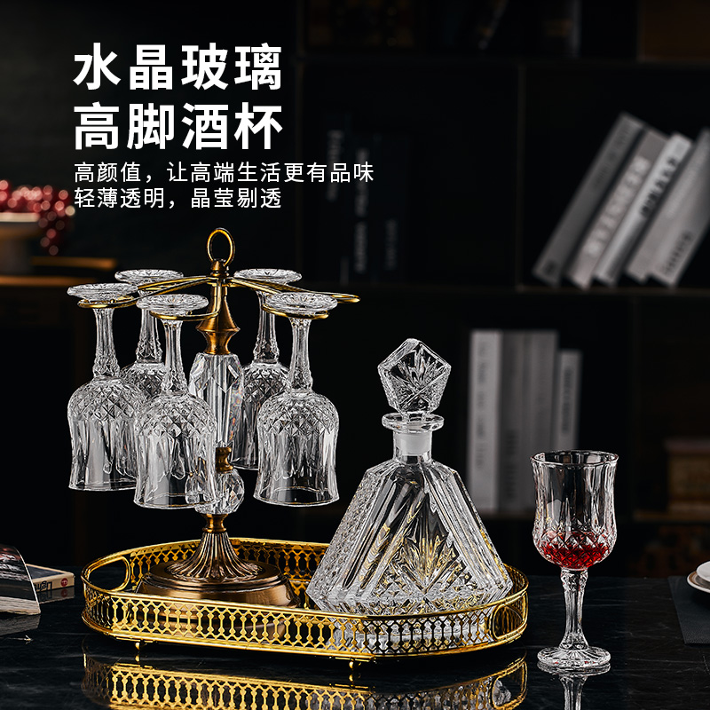 水晶玻璃红酒杯家用复古白兰地杯钻石高脚啤酒杯威士忌洋酒杯套装 - 图2