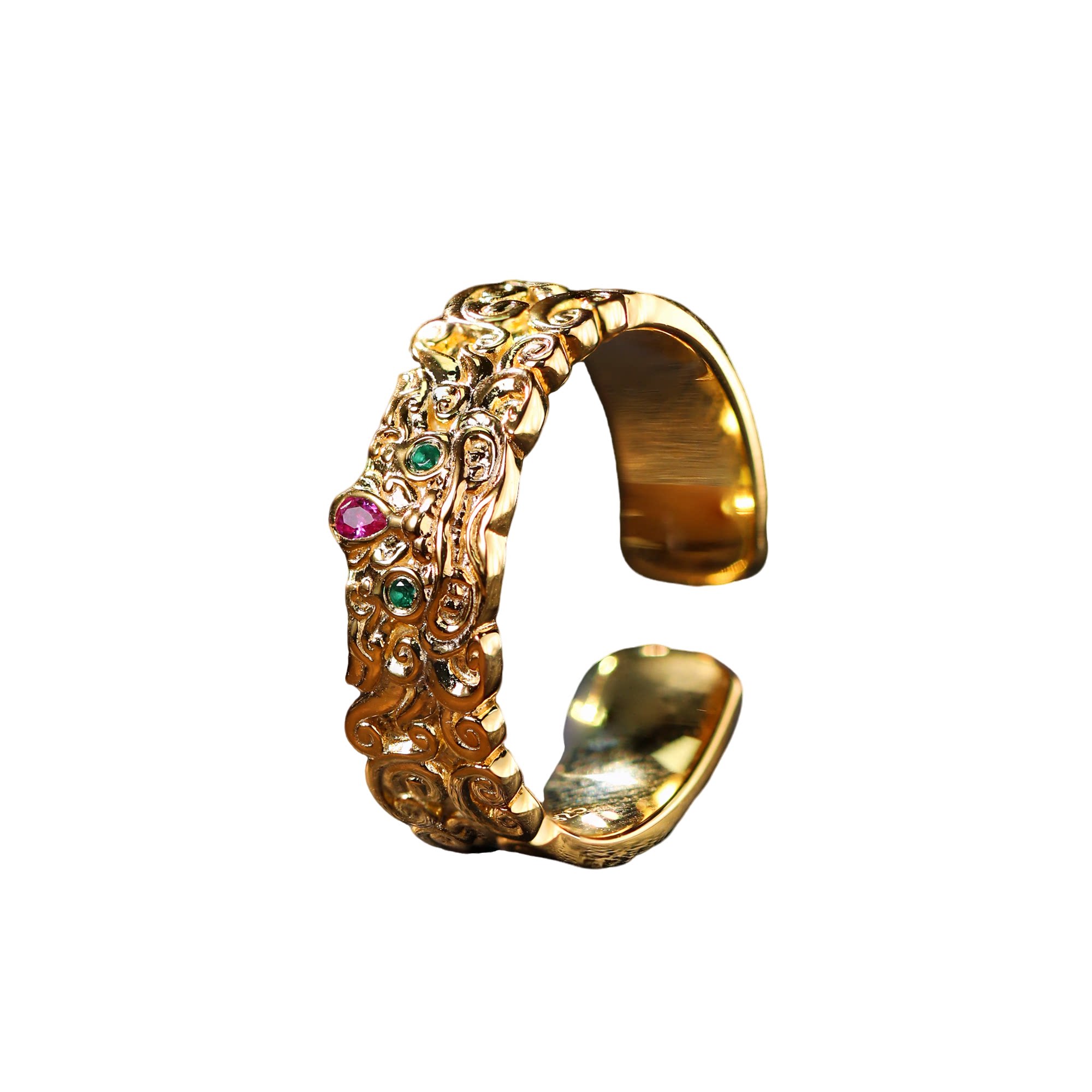 Pixiu Gongcai Open Design Ring Men's and Women's Silver Gold Plated Long-lasting Color
