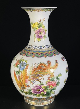 夜光景德镇陶瓷器龙凤呈祥珐琅彩花瓶摆件客厅家居插花仿古瓷代发