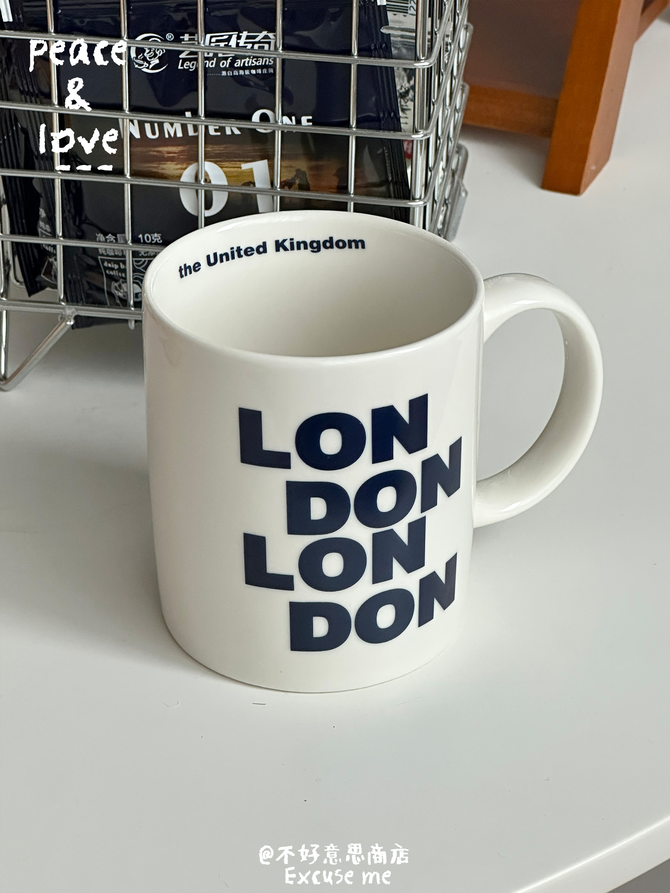 城市地名LONDON伦敦藏蓝色字母英文咖啡杯纪念简约陶瓷骨瓷马克杯