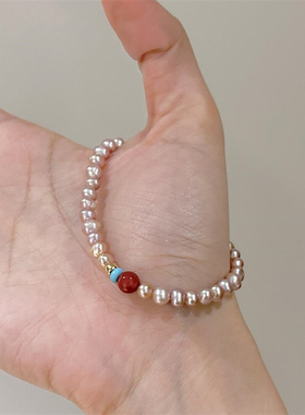 天然淡水珍珠南红玛瑙串珠手链