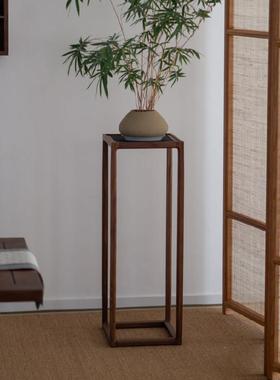 九间房新中式客厅花几黑胡桃实木茶室简约花架盆景架置物边几