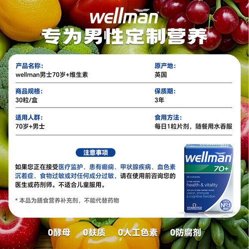 Wellman男性复合维生素矿物质70岁多维片B族免疫人参vitabiotics - 图3