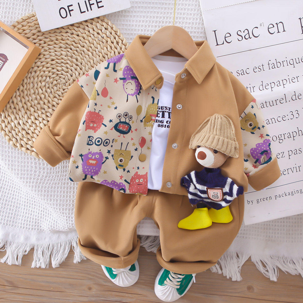 全棉纯棉男童套装春装夹克衬衫2025新款婴儿男宝宝春秋洋气儿童帅,淘宝优惠券,粉丝福利购,淘宝优惠卷