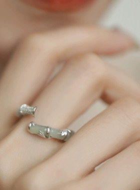 ESEELMI s925纯银竹节戒指女简约中国风小众设计个性古风食指戒