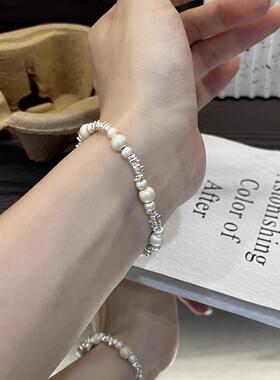 ESEELMI 纯银古法银珠碎银手链女款弹力绳精致简约送女友