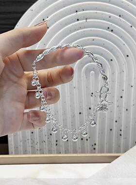 ESEELMI 足银990半镯手镯纯银小圆圈蝴蝶手链轻奢小众精致女