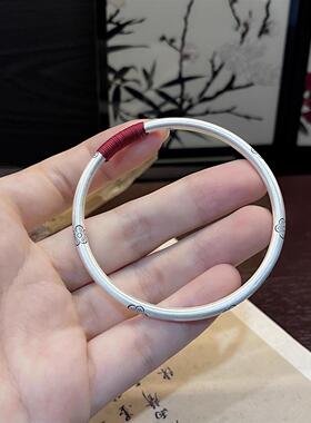 ESEELMI 足银999复古梅花纯银实心闭口手镯生日礼物女生银镯子