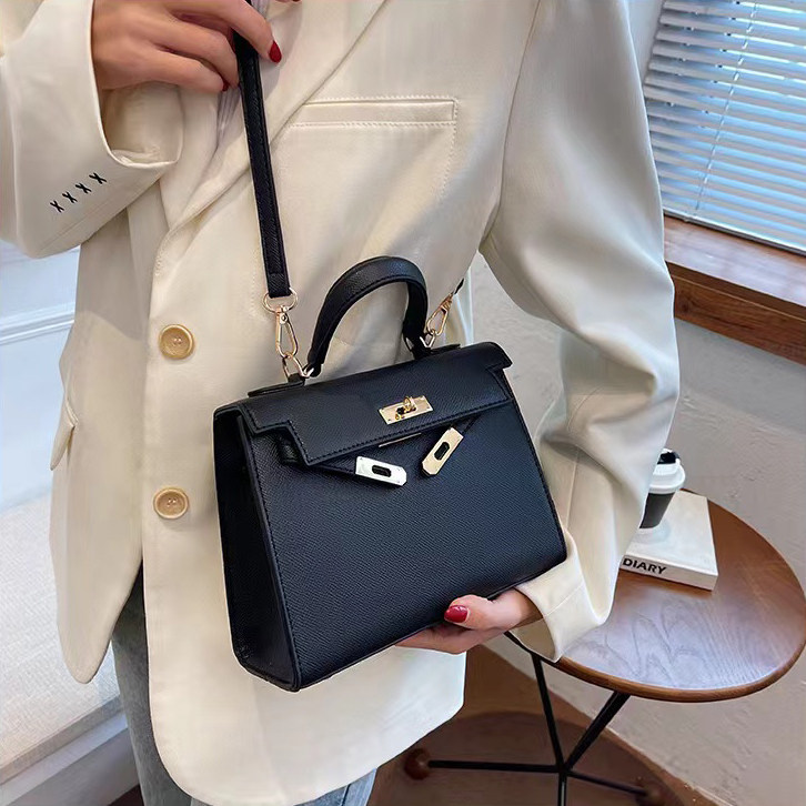 黑色凯莉包手提单肩斜挎包小众设计感大学生包包 无题notitle,淘宝优惠券,粉丝福利购,淘宝优惠卷