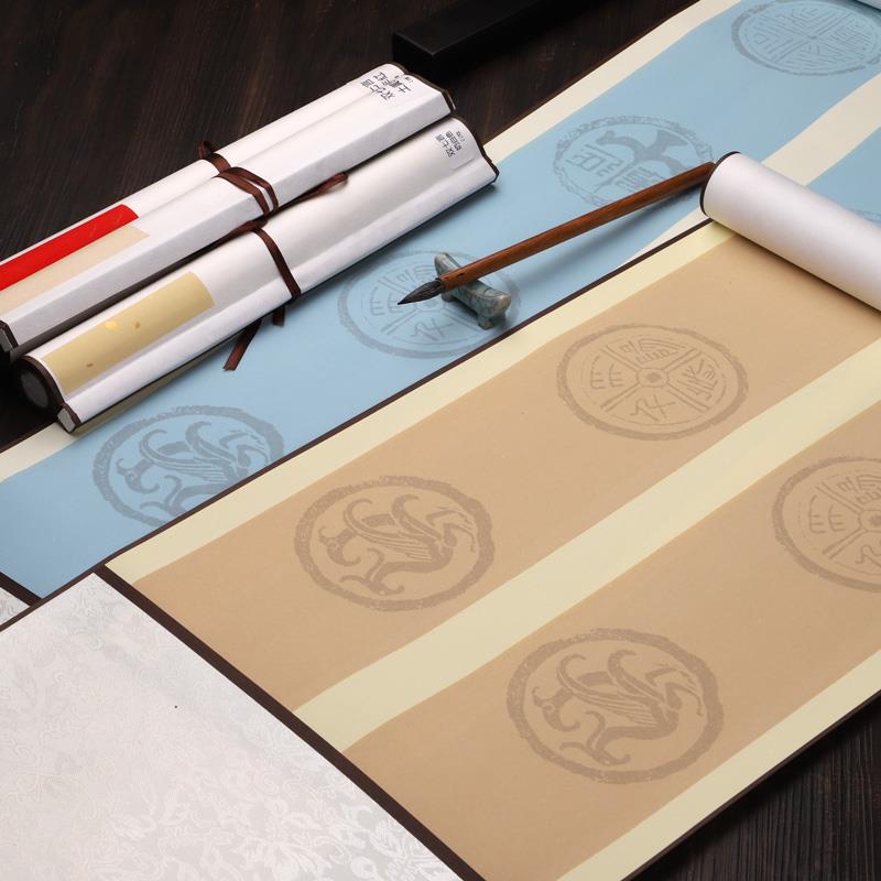 徽雨轩七言挂轴四尺对开复古瓦当宣纸卷轴蜡染半生半熟空白双排14 - 图2