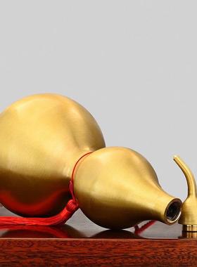 铜葫芦摆件大号纯铜空心开口大葫芦五帝钱风水摆件铜八卦葫芦挂件