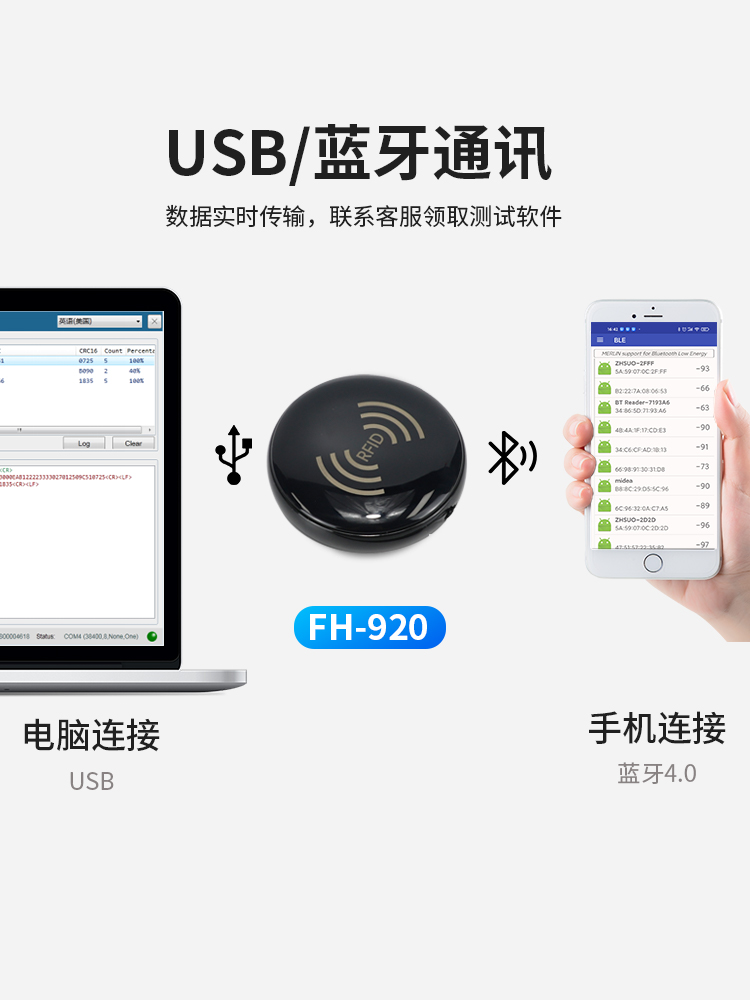 超高频rfid手持机蓝牙915Mhz远距离读卡器usb便携电子标签读写器 - 图0