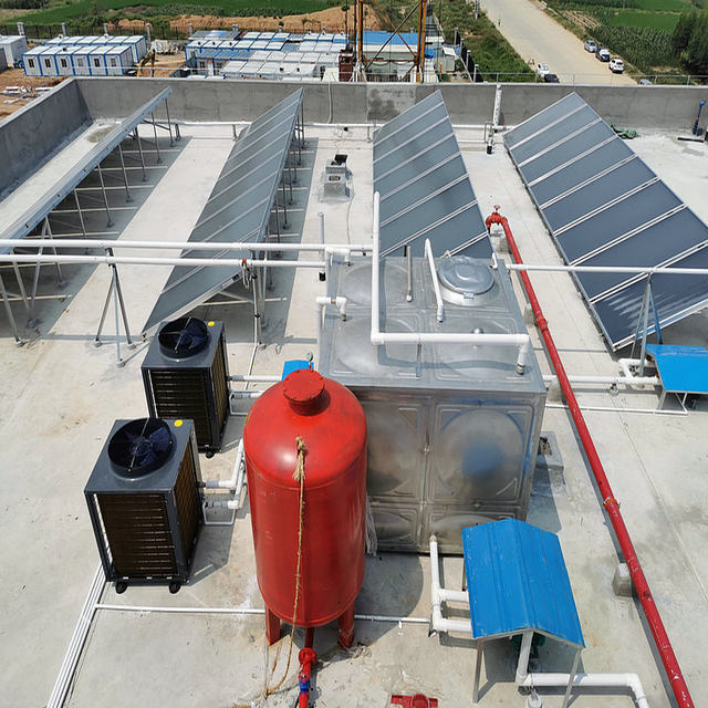Industrial and commercial flat panel solar collector combined with air energy heat pump energy-saving water heater engineering system case