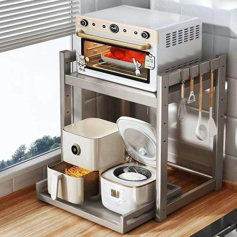 厨房微波炉置物架抽屉式台面双层大容量烤箱抽拉架加高微波炉支架,淘宝优惠券,粉丝福利购,淘宝优惠卷