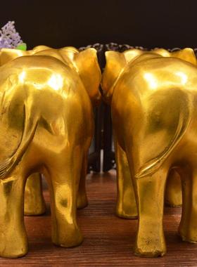 德缘居全铜器大象摆件花纹象吸水象直弯鼻子家居客厅开业礼品摆件