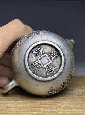 古玩收藏老物件老银喜上眉梢镀银茶壶老银足银壶古董民俗老货摆件