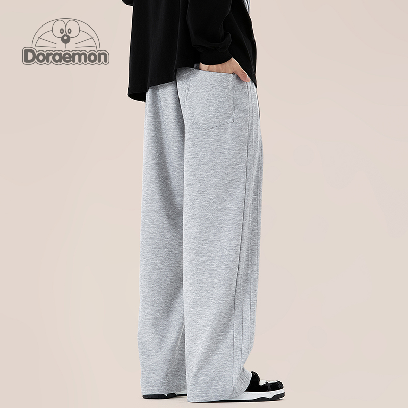 DORAEMON/哆啦A梦裤子男款纯色基础款刺绣宽松直筒春秋季休闲长裤