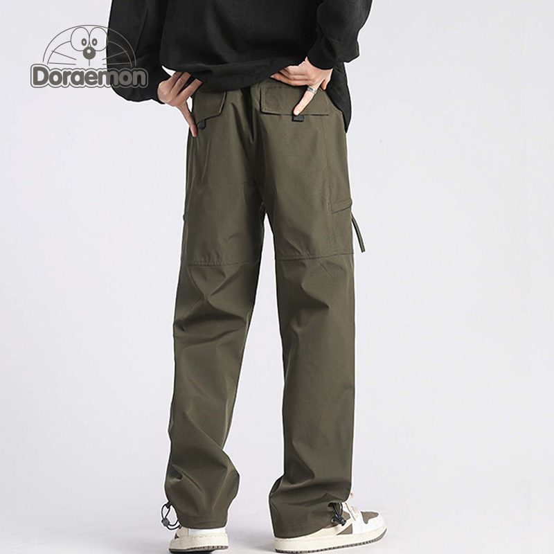 DORAEMON/哆啦A梦裤子男美式机能拉链春秋季宽松直筒冲锋休闲长裤