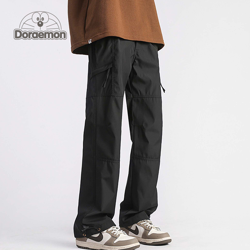 DORAEMON/哆啦A梦裤子男美式机能拉链春秋季宽松直筒冲锋休闲长裤
