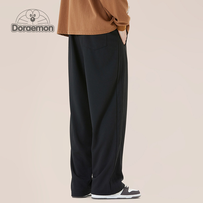 DORAEMON/哆啦A梦裤子男款纯色基础款刺绣宽松直筒春秋季休闲长裤