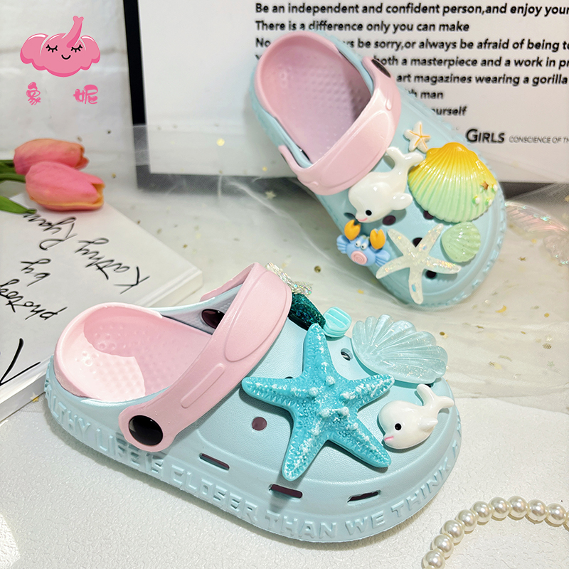 女童小公主拖鞋凉鞋夏款2025爆款女孩海边风洞洞鞋洗澡防滑可外穿 - 图0