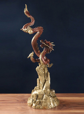 《飞龙在天》铜龙摆件全铜五爪金龙工艺品生肖龙客厅办公室装饰品