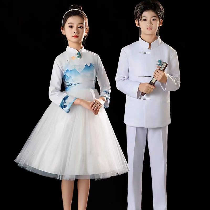 元旦儿童合唱服中小学生朗诵演出服中国风歌咏比赛舞台主持礼服女 - 图3