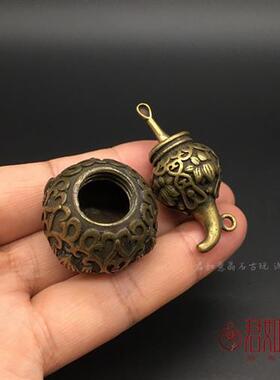 仿古做旧空心可开口葫芦挂件黄铜雕花可以装东西铜葫芦把件铜罐子