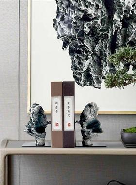 新中式禅意太湖石书挡书靠样板间茶室博古架书房书柜软装饰品摆件