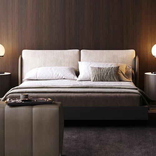 乔登/意式极简布艺床主卧奶油中古风实木床1.8米现代轻奢高级感床 - 图0