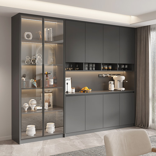 餐边柜家用定制靠墙一体小户型储物柜带玻璃门ENF级欧松板柜子 - 图1