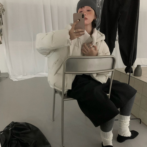 云朵小众设计经典设计感舒适连帽拉链拼接保暖羽绒服外套8002 - 图0