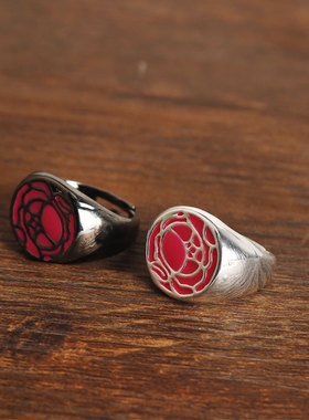 革命蔷薇刻印戒指玫瑰花指环开口可调节饰品