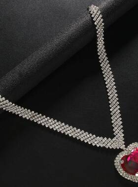 欧美夸张镶水晶水钻锁骨链心形项链女生高级感百搭配饰 necklace
