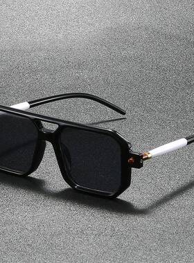 网红同款双梁小方框时尚太阳镜欧美复古摩登潮流街拍凹造型墨镜