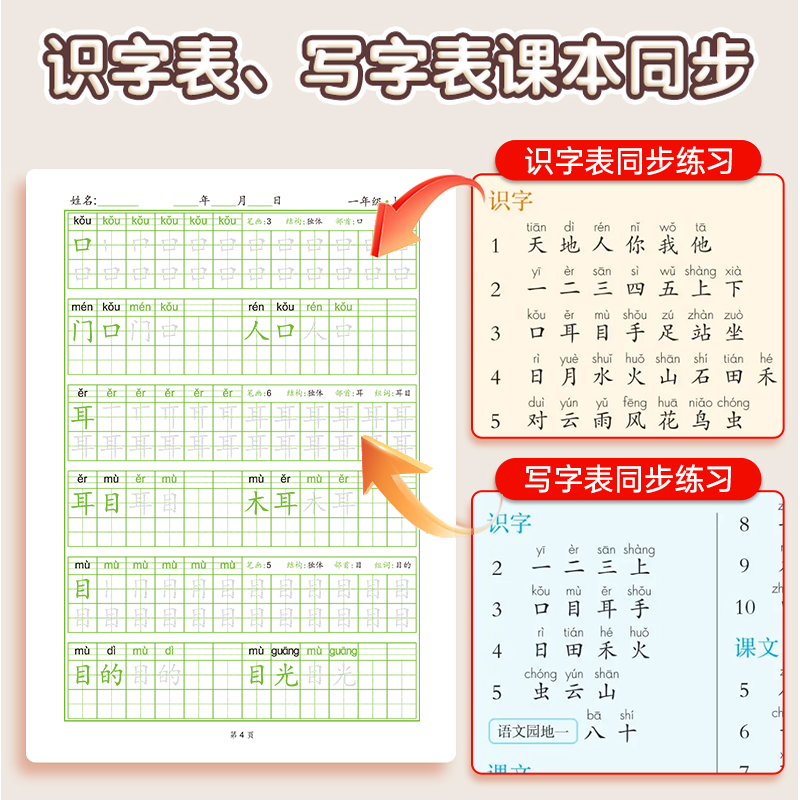 一二年级上册下册语文同步写字练字帖每日一练点阵生字描红本全套正版小学生人教部编版带拼音笔顺笔画部首组词专项训练临摹练字本,淘宝优惠券,粉丝福利购,淘宝优惠卷