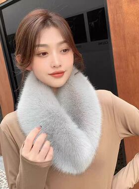 韩版仿皮草围脖毛毛围巾冬季保暖毛领子纯色百搭毛绒围巾加厚围脖