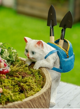 庭院花园花盆鱼缸可爱猫咪创意背包小装饰品礼品树脂挂件盆挂摆件