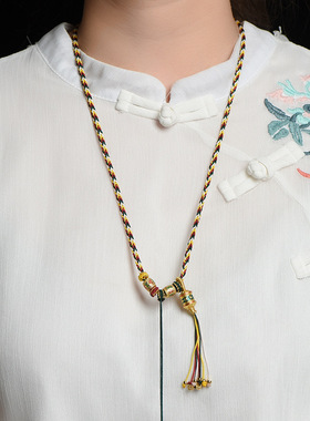 藏式吊坠绳唐卡挂绳手工编织流苏项链绳扎基拉姆毛衣链男女款调节