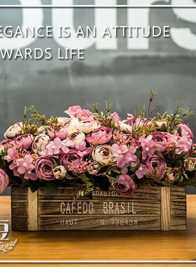 工厂店美式仿真花木质栅栏摆件假花阳台花客厅装饰茶几家居花束套